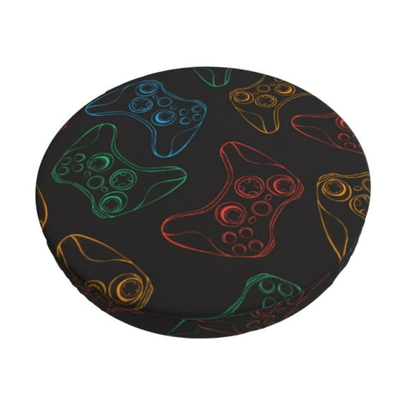 Kll Gamepad Joystick Game Round Bar Chair Cushion Cover 13 Inch,Bar Stool Protector With Elastic, Soft Washable