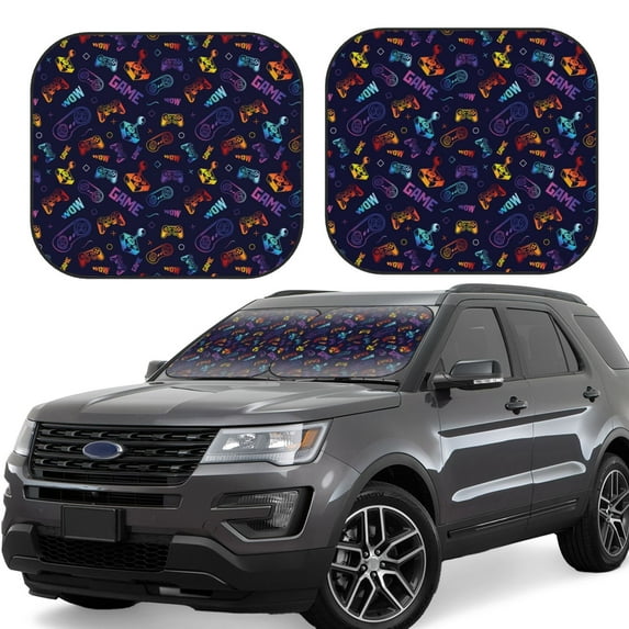 Kll Games Windshield Sun Shade 2-Piece Foldable Car Front Window Sunshade For Most Sedans Suv Truck - Auto Sun Blocker Visor Protector Blocks Max Uv Rays - Medium