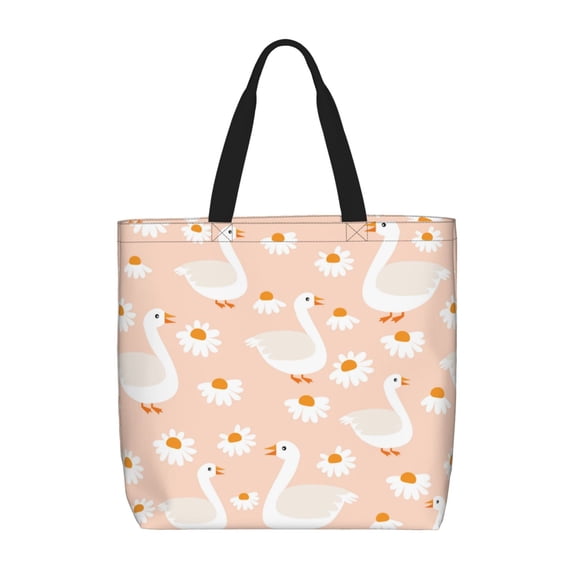 Kll Geese And Flower Pattern Aesthetic Tote Bag For Women Beach Bag Shopping Bags Shoulder Bag Reusable Grocery Bags
