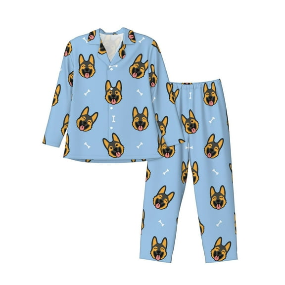 Kll German Shepherd Puppy Sleepwear Mens Flannel Pajamas,Long Cotton Pj Set