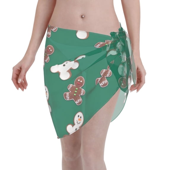 Kll Gingerbread Snowman Cookies Print Women'S Sarong Coverups Short Bathing Suit Wrap Skirt Beach Wrap Swimsuit Cover Ups