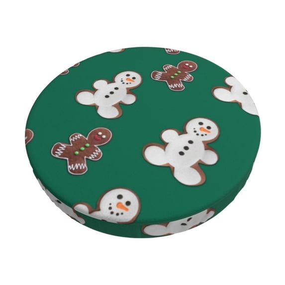 Kll Gingerbread Snowman Cookies Round Bar Chair Cushion Cover 14 Inch,Bar Stool Protector With Elastic, Soft Washable