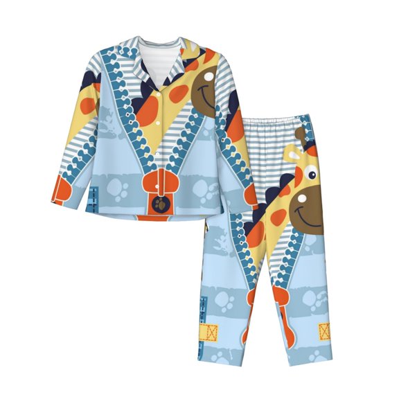 Kll Giraffe Come Out From Zipper Print Women'S Long Sleeve Pajamas With Pants Sleepwear Loungewear 2 Set-Xx-Large