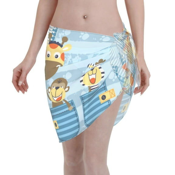 Kll Giraffe Come Out From Zipper Print Women'S Sarong Coverups Short Bathing Suit Wrap Skirt Beach Wrap Swimsuit Cover Ups