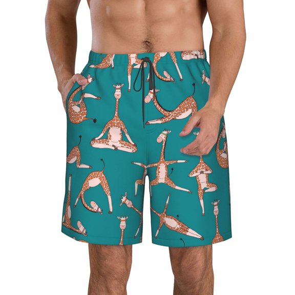 Kll Giraffes Doing Various Yoga Men'S Casual Summer Beach Shorts Hawaiian Shorts With Pockets-Large