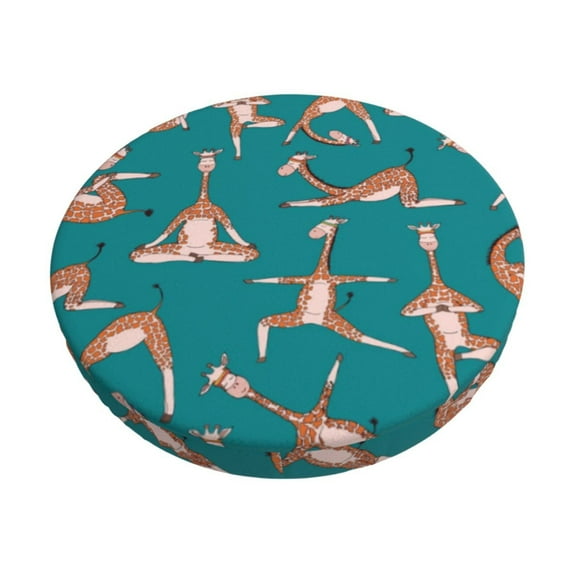 Kll Giraffes Doing Various Yoga Round Bar Chair Cushion Cover 12 Inch,Bar Stool Protector With Elastic, Soft Washable