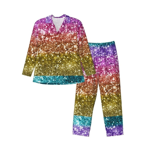 Kll Glitter Rainbow Sleepwear Mens Flannel Pajamas,Long Cotton Pj Set
