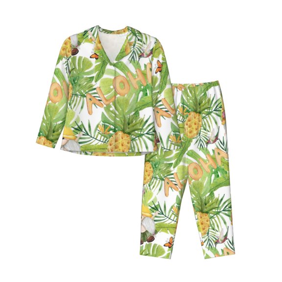 Kll Gnome And Pineapple Print Women'S Long Sleeve Pajamas With Pants Sleepwear Loungewear 2 Set-Medium