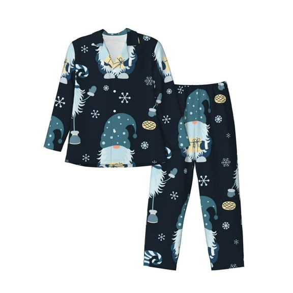 Kll Gnome And Snowflakes Sleepwear Mens Flannel Pajamas,Long Cotton Pj Set