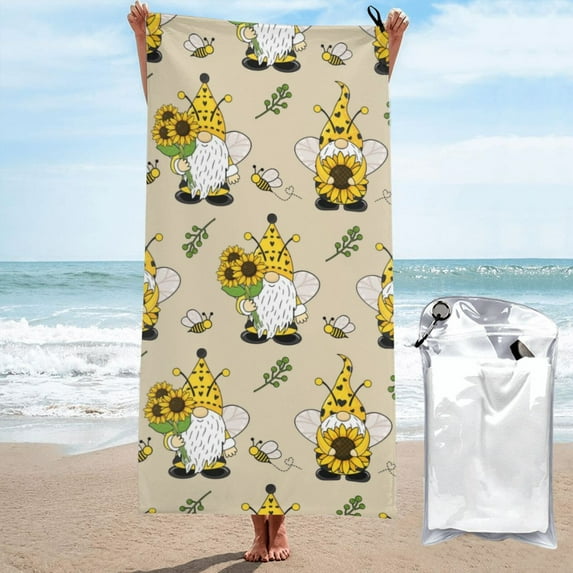 Kll Gnomes Bees And Sunflowers Microfiber Beach Towel Fast Drying,Extra Large 31.5"X63" Sand Free Beach Towel Super Lightweight Towels