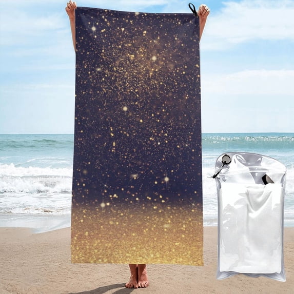 Kll Gold Black Glitter Microfiber Beach Towel Fast Drying,Extra Large 27.5"X55" Sand Free Beach Towel Super Lightweight Towels