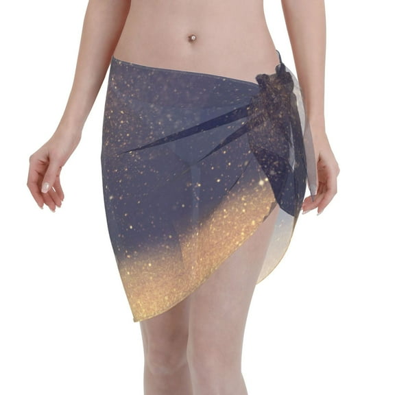 Kll Gold Black Glitter Print Women'S Sarong Coverups Short Bathing Suit Wrap Skirt Beach Wrap Swimsuit Cover Ups