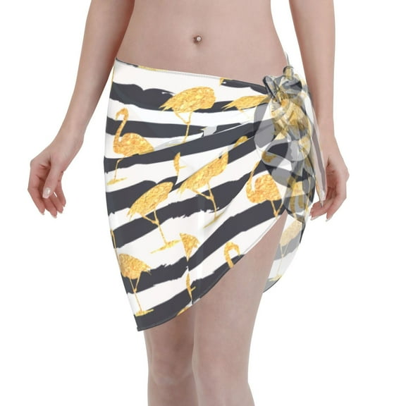 Kll Gold Flamingo Print Women'S Sarong Coverups Short Bathing Suit Wrap Skirt Beach Wrap Swimsuit Cover Ups