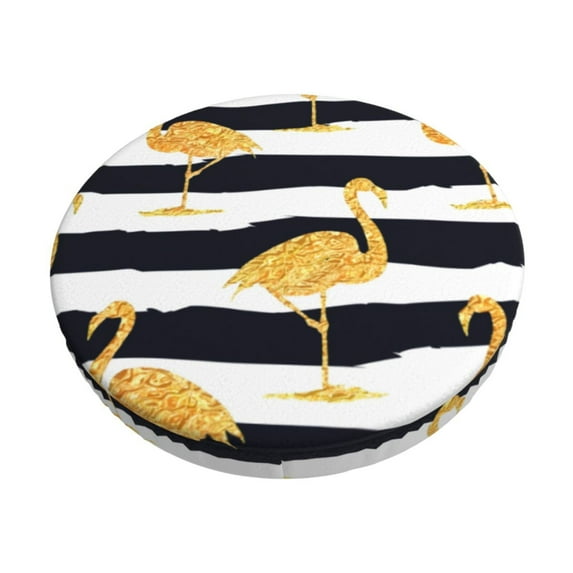 Kll Gold Flamingo Round Bar Chair Cushion Cover 14 Inch,Bar Stool Protector With Elastic, Soft Washable