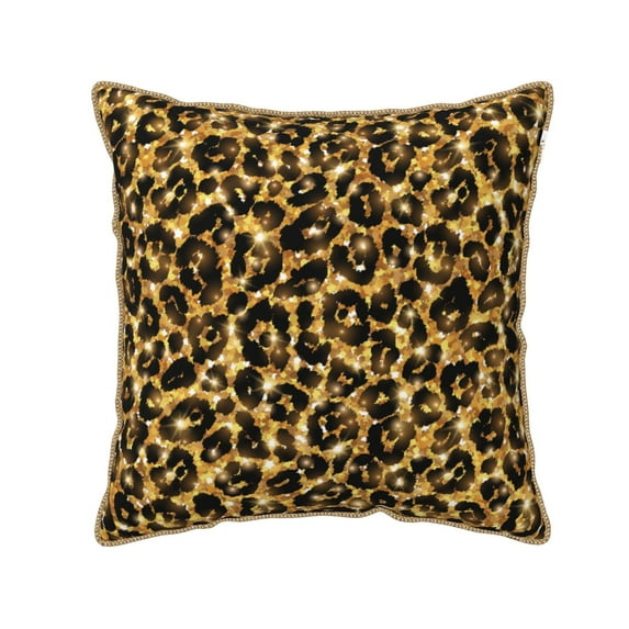 Kll Gold Glitter Leopard Decorative Throw Pillow Covers Velvet Soft For Couch Sofa Bedroom Living Room Outdoor -18"X18"