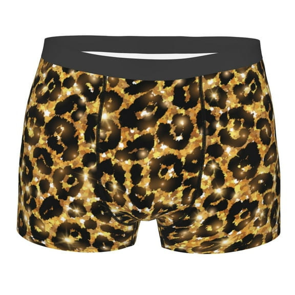 Kll Gold Glitter Leopard Men'S Cotton Boxer Briefs Underwear-Small