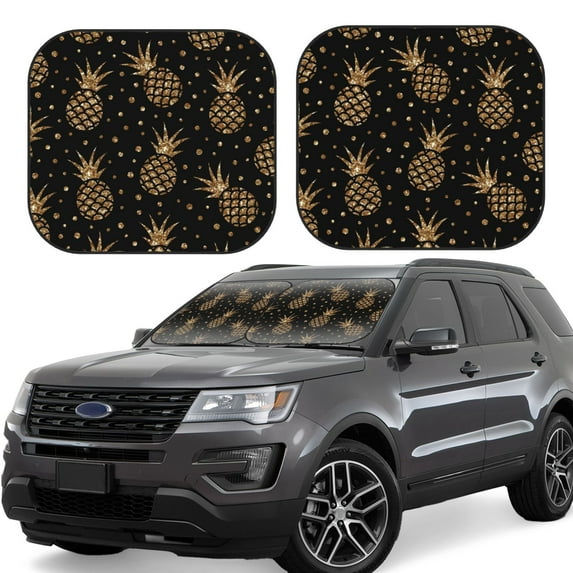 Kll Gold Glitter Pineapples Windshield Sun Shade 2-Piece Foldable Car Front Window Sunshade For Most Sedans Suv Truck - Auto Sun Blocker Visor Protector Blocks Max Uv Rays - Small