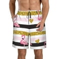 thumbnail image 1 of Kll Gold Glittering Hearts And Flamingos Men'S Casual Summer Beach Shorts Hawaiian Shorts With Pockets-Xx-Large, 1 of 9