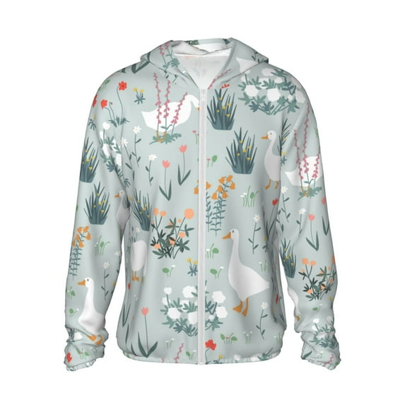 Kll Goose And Doodle Flowers Print Men'S Women’s Upf 50+ Sun Protection Outdoor Hoodie Jacket Long Sleeve Fishing Hiking Performance Shirt- Large