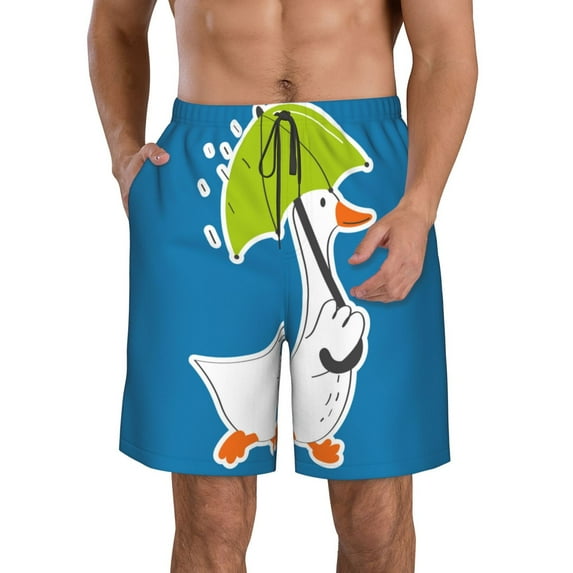 Kll Goose Holding An Umbrella Men'S Casual Summer Beach Shorts Hawaiian Shorts With Pockets-Xx-Large