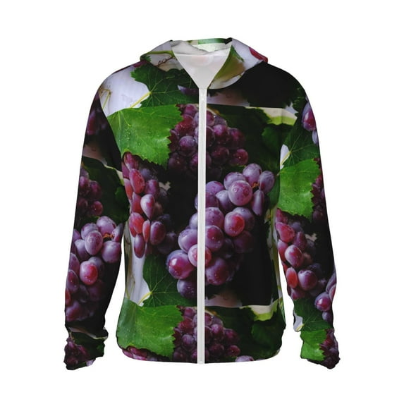 Kll Grape Print Men'S Women’s Upf 50+ Sun Protection Outdoor Hoodie Jacket Long Sleeve Fishing Hiking Performance Shirt- X-Large