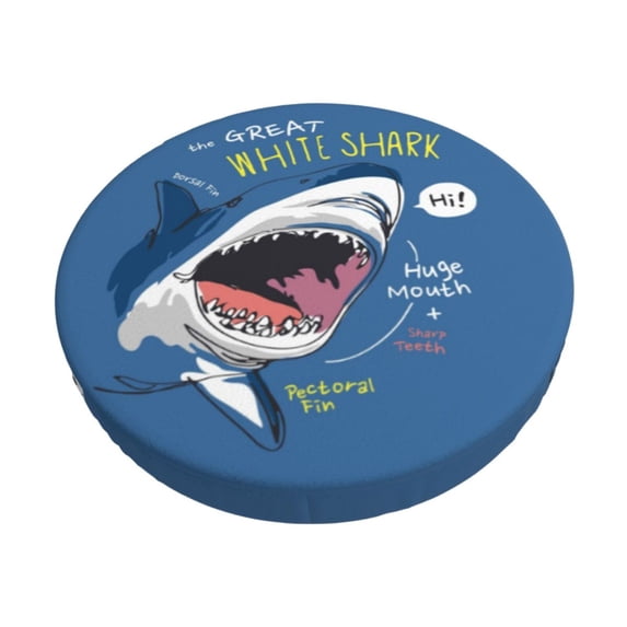 Kll Great White Shark Round Bar Chair Cushion Cover 14 Inch,Bar Stool Protector With Elastic, Soft Washable
