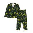thumbnail image 1 of Kll Green Branch Olive Print Women'S Long Sleeve Pajamas With Pants Sleepwear Loungewear 2 Set-Medium, 1 of 9
