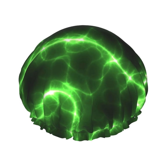 Kll Green Lightning Pattern Shower Cap & Bath Cap For Women,Reversible Oversized Waterproof Shower Caps For All Hair Lengths,Elastic Reusable Bathing Hair Cap