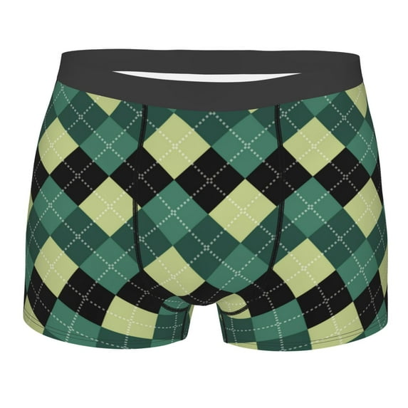 Kll Green Squares Men'S Cotton Boxer Briefs Underwear-Large