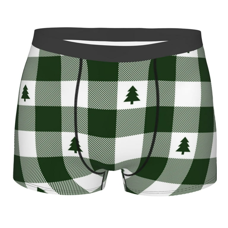 Kll Green White Christmas Tree Lumberjack Plaid Men'S Cotton Boxer