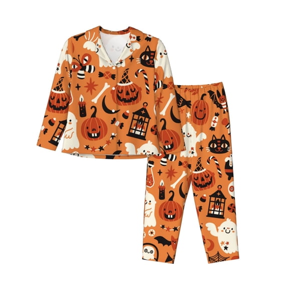 Kll Halloween 2 Print Women'S Long Sleeve Pajamas With Pants Sleepwear Loungewear 2 Set-Medium