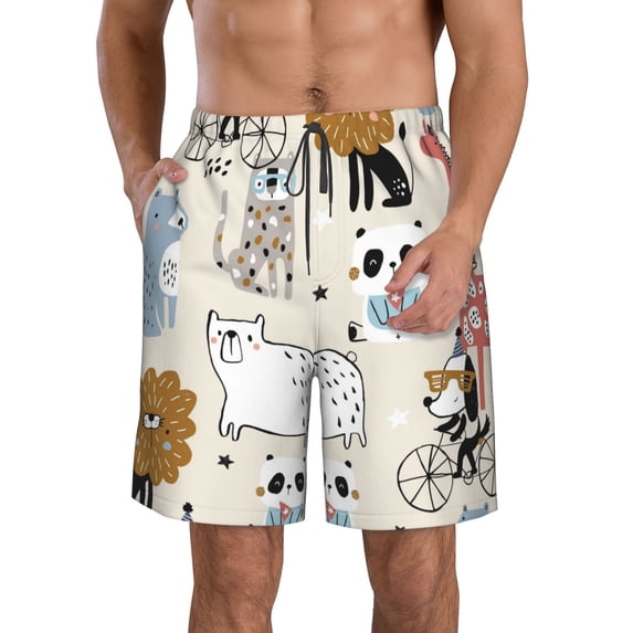 Kll Hand Drawn Animals Men'S Casual Summer Beach Shorts Hawaiian Shorts With Pockets-Xx-Large