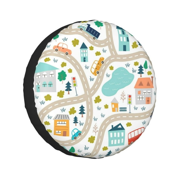 Kll Hand Drawn Cars Trucks Buses And Roads Tire Cover,Universal Wheel Tire Cover For Trailer, Rv, Suv, Truck,Camper And Many Vehicle,(16 Inch)