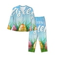 thumbnail image 1 of Kll Happy Easter Print Women'S Long Sleeve Pajamas With Pants Sleepwear Loungewear 2 Set-Large, 1 of 9