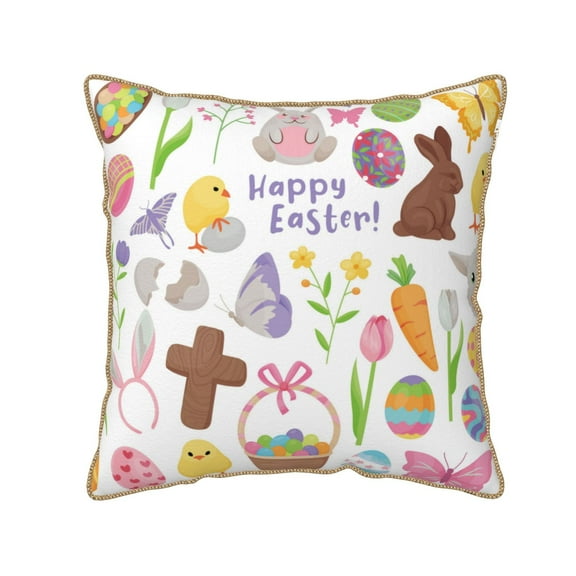 Kll Happy Easter1 Decorative Throw Pillow Covers Velvet Soft For Couch Sofa Bedroom Living Room Outdoor -16"X16"