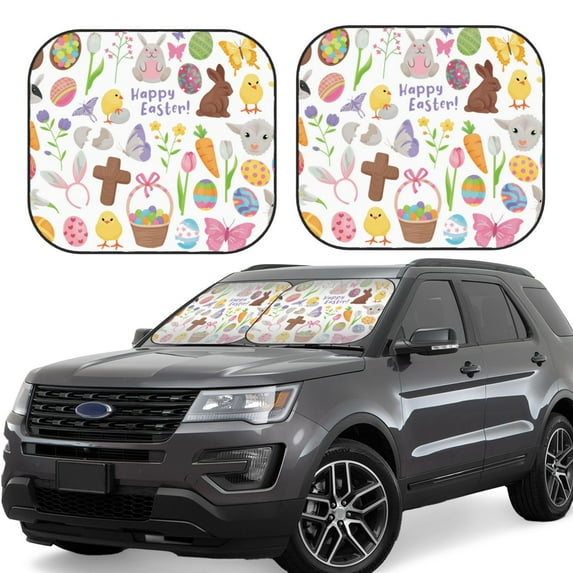 Kll Happy Easter1 Windshield Sun Shade 2-Piece Foldable Car Front Window Sunshade For Most Sedans Suv Truck - Auto Sun Blocker Visor Protector Blocks Max Uv Rays - Large