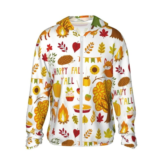 Kll Happy Fall Y'All Print Men'S Women’s Upf 50+ Sun Protection Outdoor Hoodie Jacket Long Sleeve Fishing Hiking Performance Shirt- X-Large