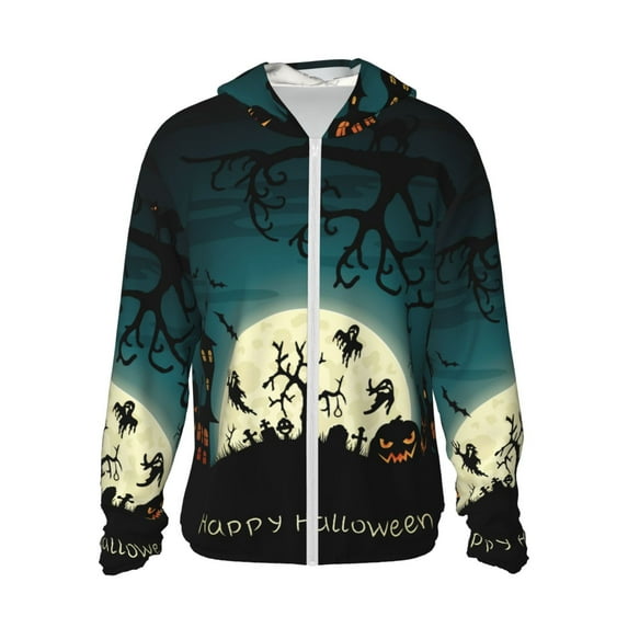 Kll Happy Halloween 8 Print Men'S Women’s Upf 50+ Sun Protection Outdoor Hoodie Jacket Long Sleeve Fishing Hiking Performance Shirt- X-Large
