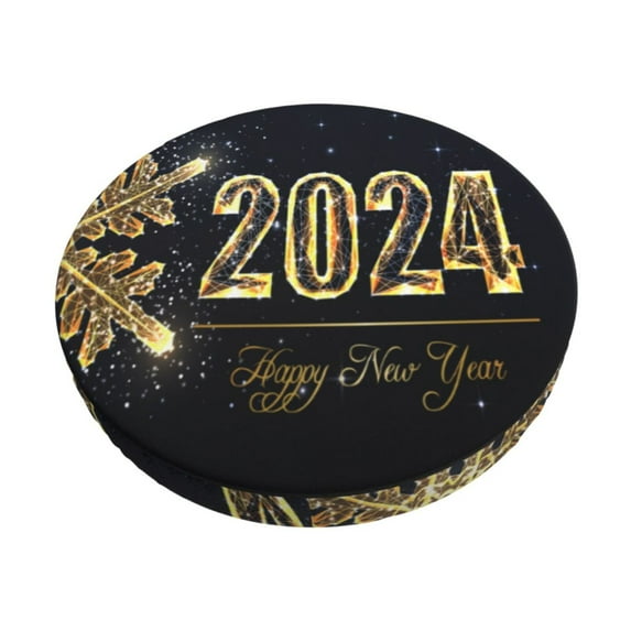 Kll Happy New Year 2024 Round Bar Chair Cushion Cover 13 Inch,Bar Stool Protector With Elastic, Soft Washable