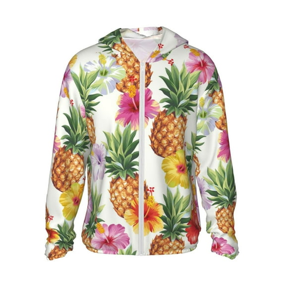 Kll Hawaiian Pineapples Print Men'S Women’s Upf 50+ Sun Protection Outdoor Hoodie Jacket Long Sleeve Fishing Hiking Performance Shirt- X-Large