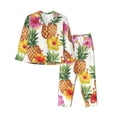 thumbnail image 1 of Kll Hawaiian Pineapples Print Women'S Long Sleeve Pajamas With Pants Sleepwear Loungewear 2 Set-Medium, 1 of 9
