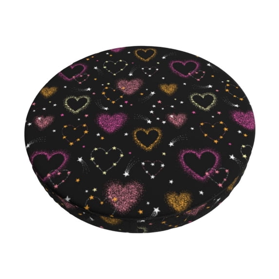 Kll Heart And Stars Round Bar Chair Cushion Cover 13 Inch,Bar Stool Protector With Elastic, Soft Washable