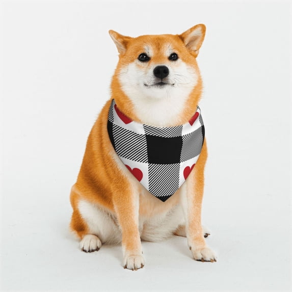 Kll Heart Black Buffalo Plaid Gingham Dog Bandanas,Triangle Reversible Pet Scarf For Small Medium Large And Extra Large Dogs-Small