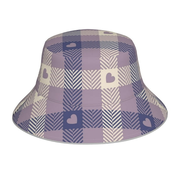 Kll Heart Check Plaid Bucket Hat For Women Men Packable Travel Beach Sun Hat Outdoor Rave Accessories Reflective Fisherman Cap