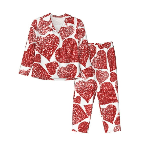 Kll Hearts Print Women'S Long Sleeve Pajamas With Pants Sleepwear Loungewear 2 Set-Large