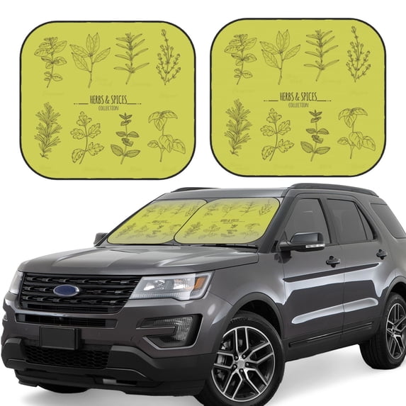 Kll Herbs And Spices Windshield Sun Shade 2-Piece Foldable Car Front Window Sunshade For Most Sedans Suv Truck - Auto Sun Blocker Visor Protector Blocks Max Uv Rays - Medium