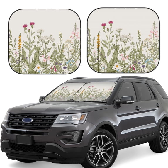 Kll Herbs And Wildflowers Windshield Sun Shade 2-Piece Foldable Car Front Window Sunshade For Most Sedans Suv Truck - Auto Sun Blocker Visor Protector Blocks Max Uv Rays - Large