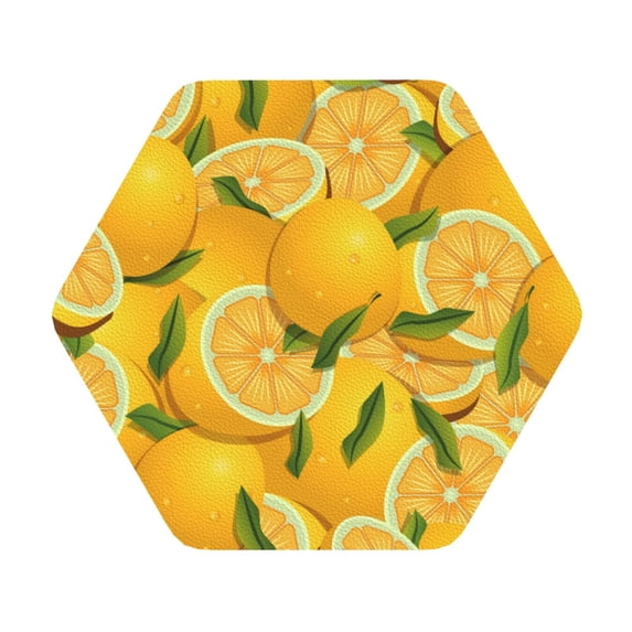Kll Hexagon Drink Coasters Set Of 4,Pu Leather Absorbent Coasters Set Decorative Coffee Cup Coasters Housewarming Gift For Home Decor-Yellow Limes