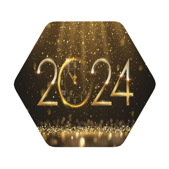 Kll Hexagon Drink Coasters Set Of 4,Pu Leather Absorbent Coasters Set Decorative Coffee Cup Coasters Housewarming Gift For Home Decor-2024 Happy New Year