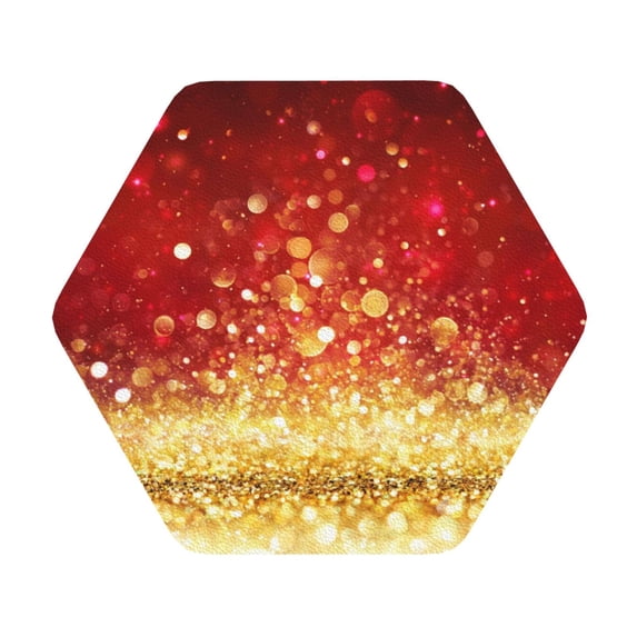 Kll Hexagon Drink Coasters Set Of 4,Pu Leather Absorbent Coasters Set Decorative Coffee Cup Coasters Housewarming Gift For Home Decor-Red Gold Glitter